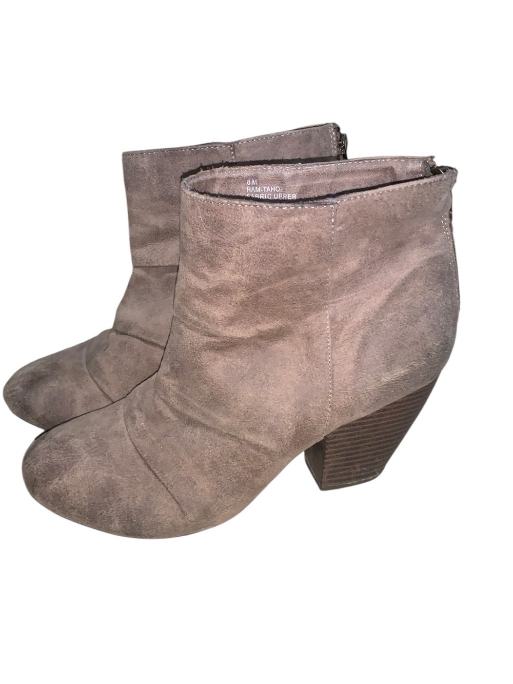 Rampage Ram-Tahoe Women’s Taupe Suede Ankle Boots with Block Heel